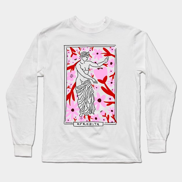 Afrodita Greek Goddess floral Long Sleeve T-Shirt by candelanieto